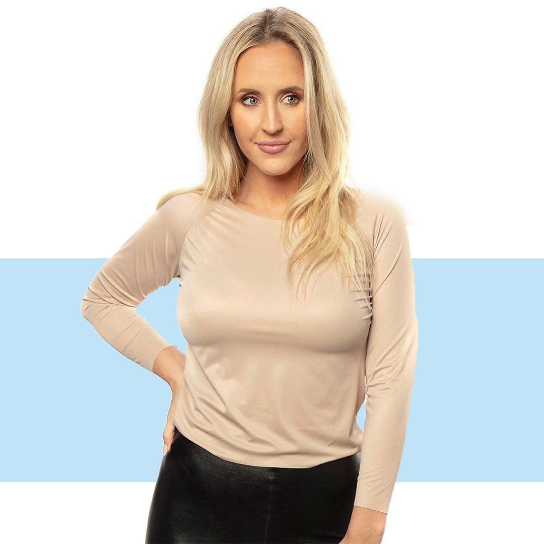 Long Sleeve Beige Crew Neck Sweater Undershirt